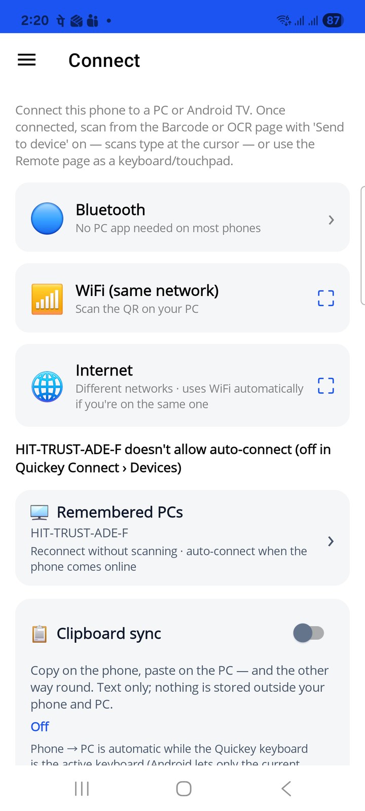 The phone after the PC refused an automatic reconnect