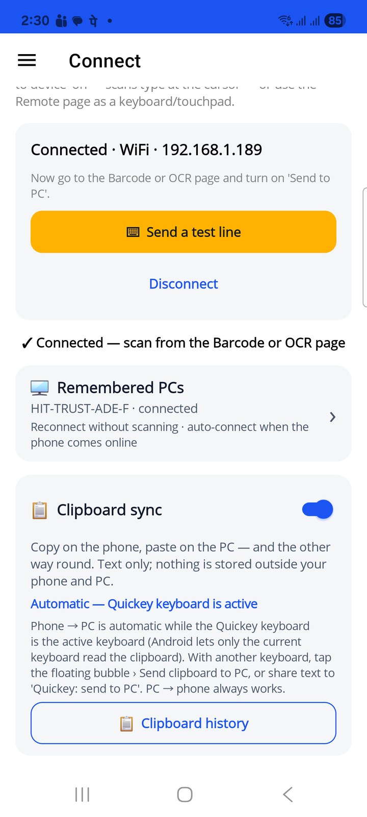 Clipboard sync on the Connect page