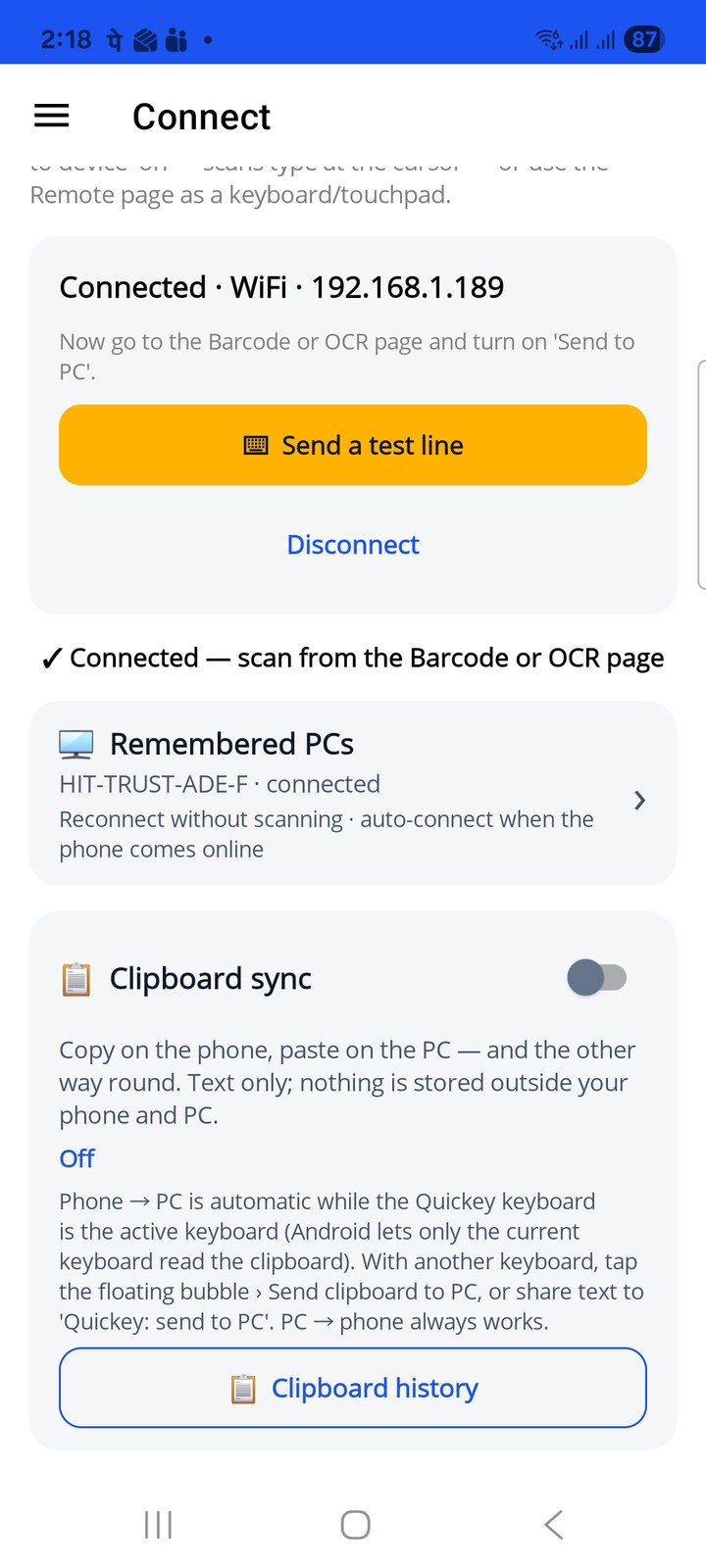 The Remembered PCs row on the Connect page