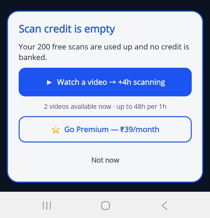 The popup that appears when a scan is refused