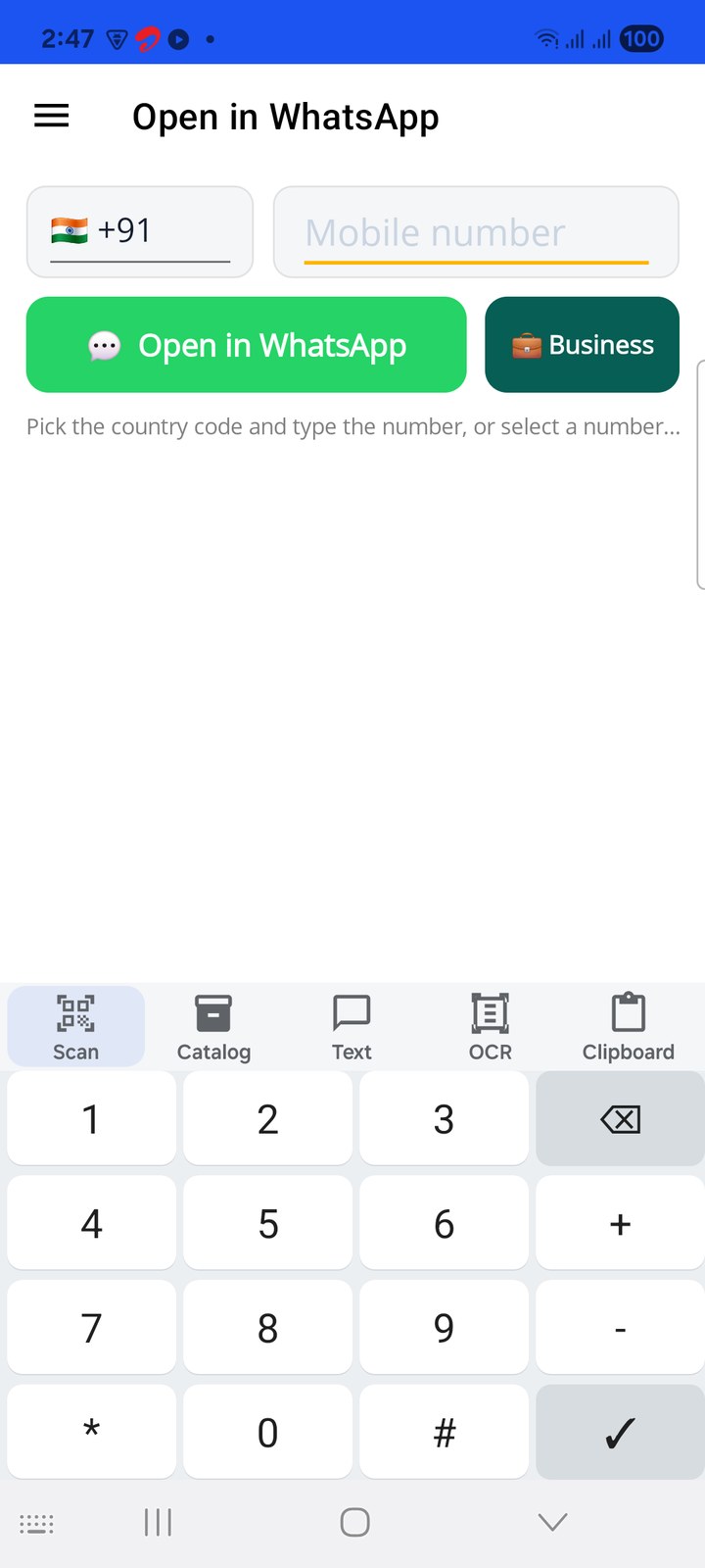 Phone pad on the WhatsApp page