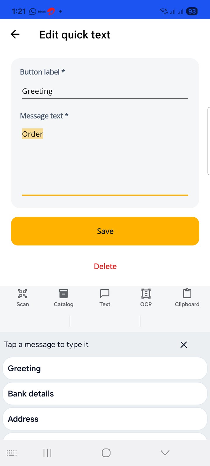 Text panel in the keyboard