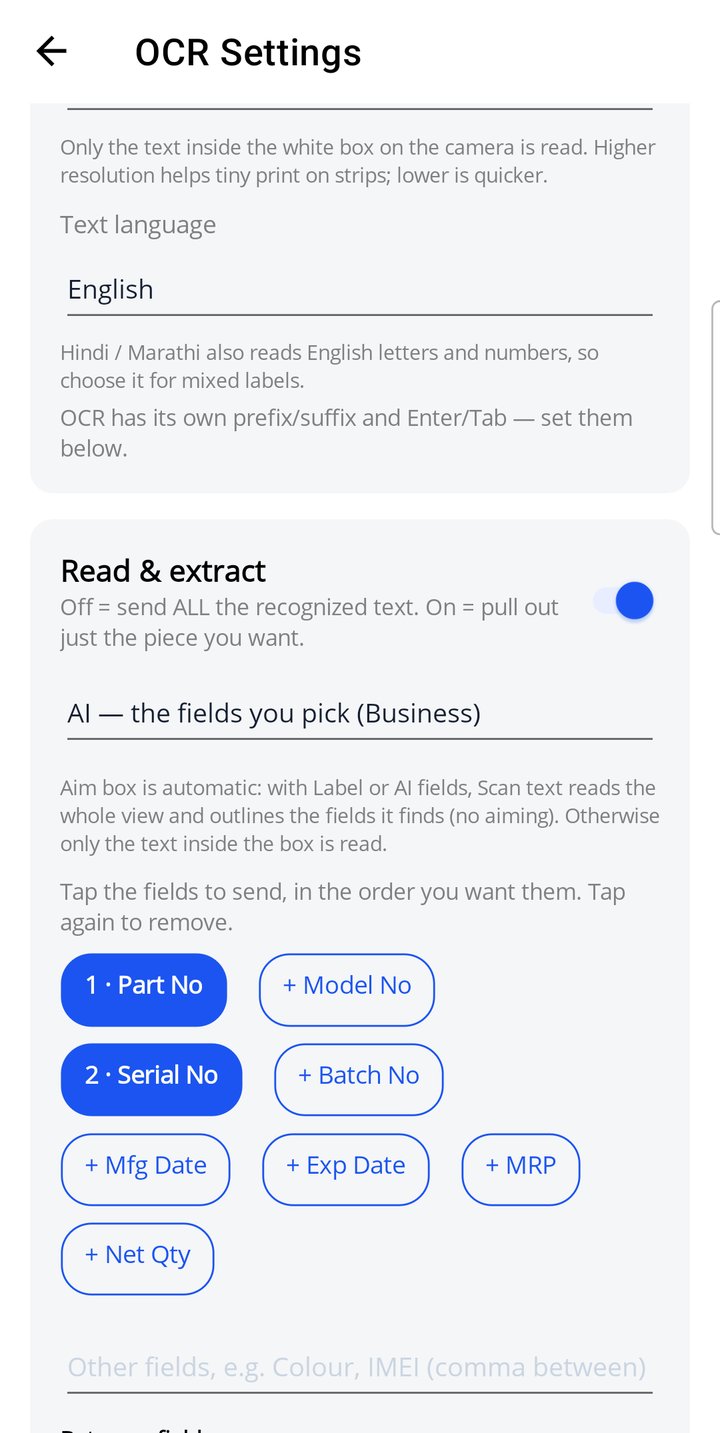 Read & extract with AI fields: tap the tags in order