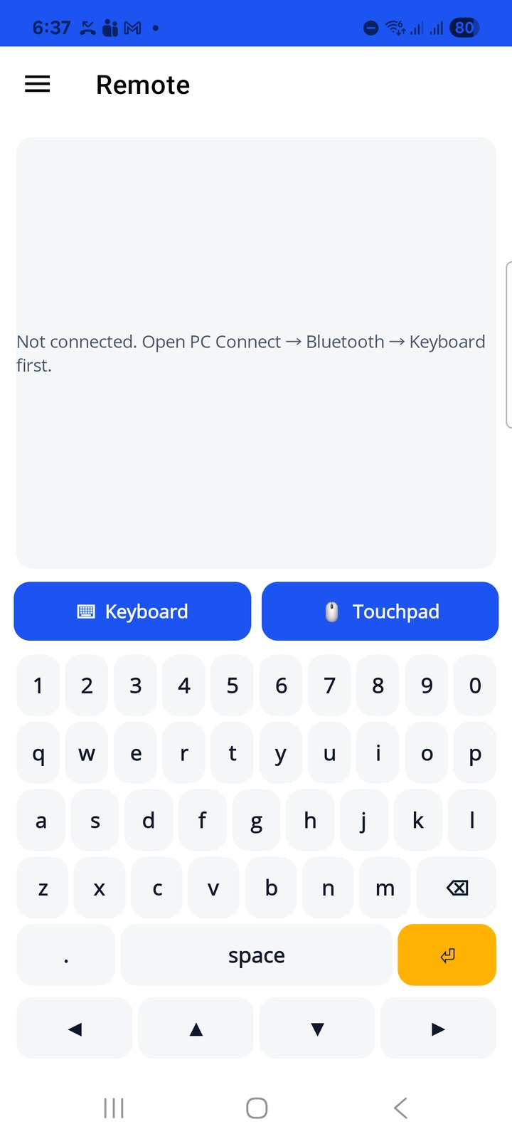 Remote page: keyboard and touchpad