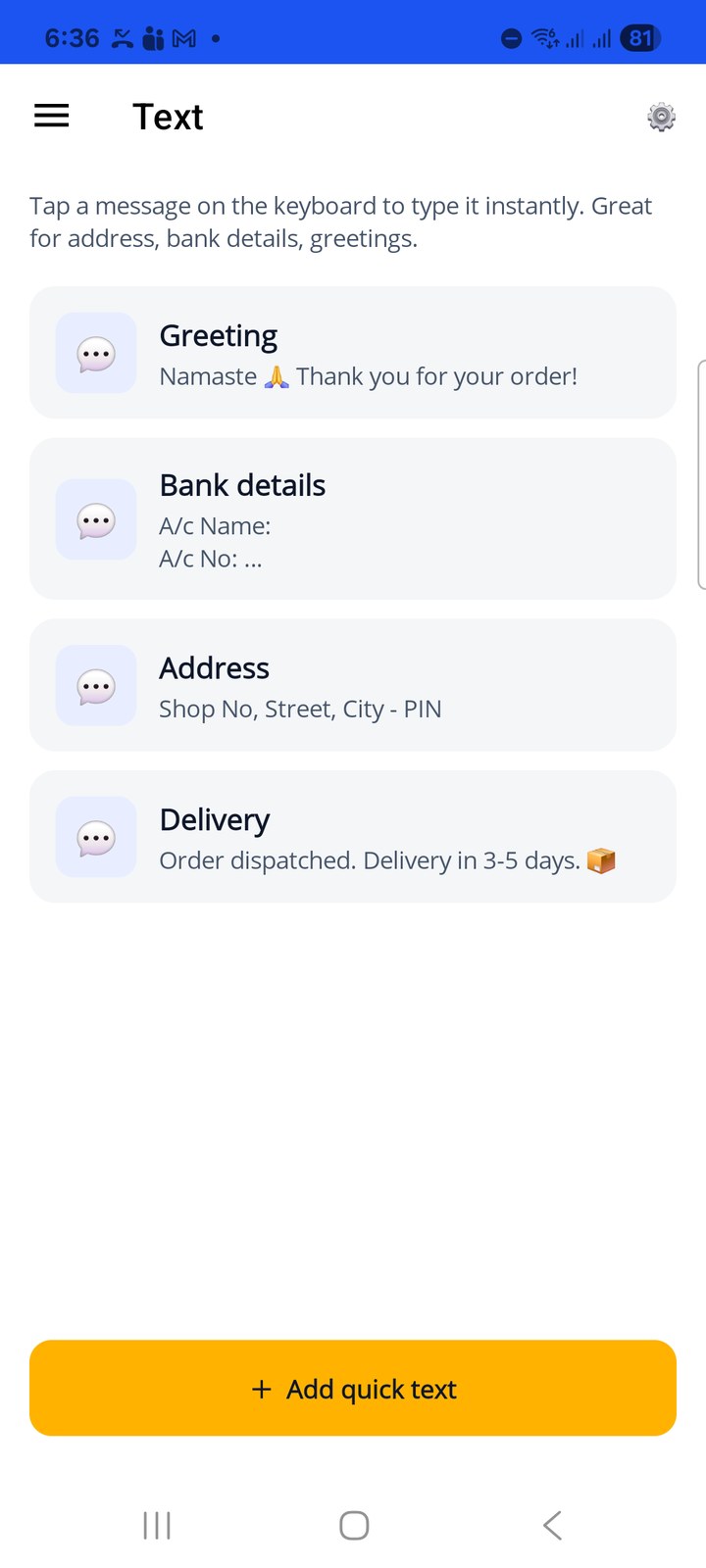 Text page with saved messages